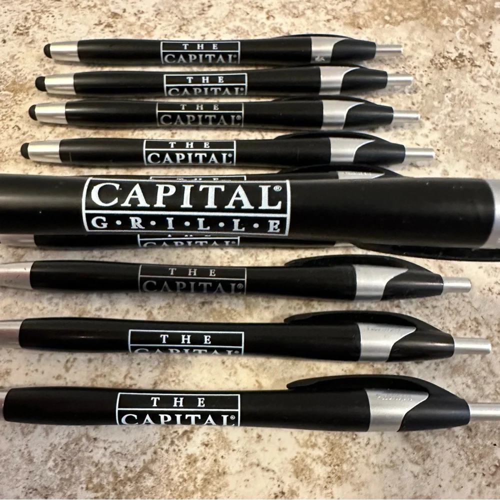Set of 10 Capital Grille Black Ink Pens w/ Stylus Tip